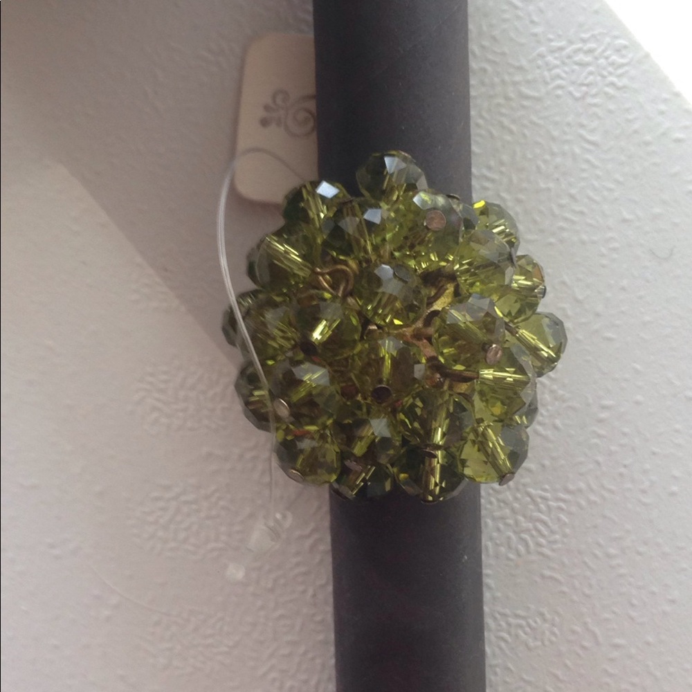 Ring with Olive Green Shimmer Beads